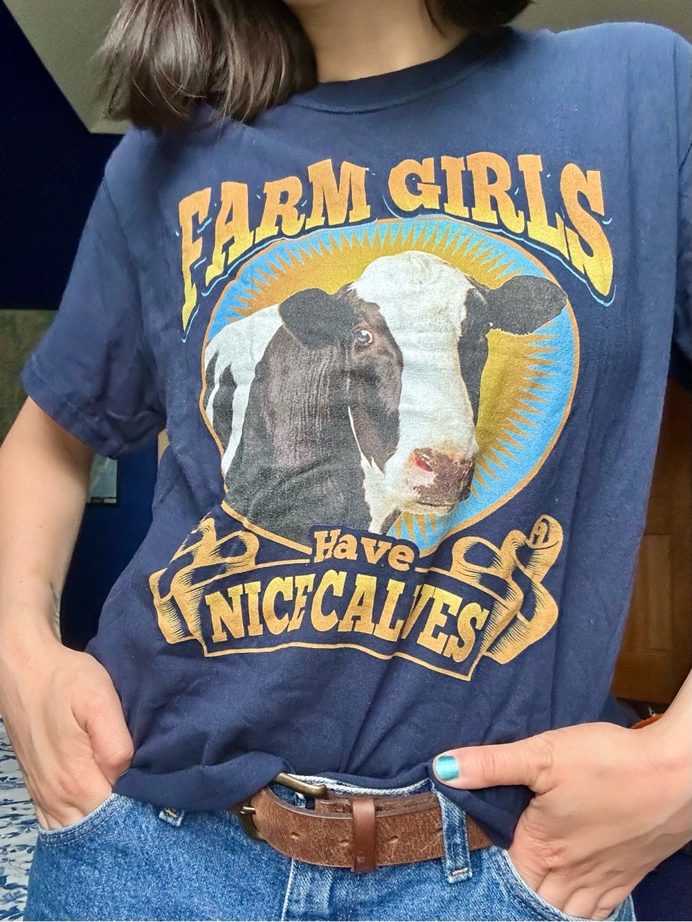 Gildan Navy 'Farm Girls Have Nice Calves' Graphic Tee